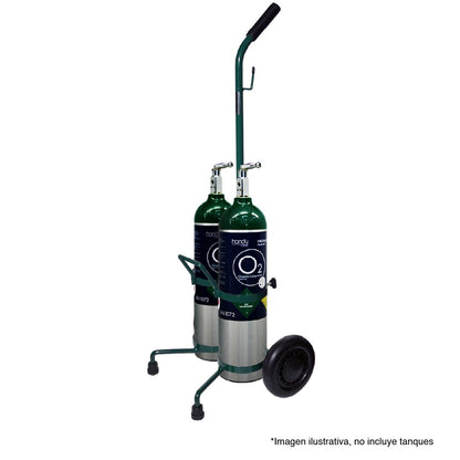 Carrito porta cilindros de oxígeno doble con ruedas resistentes empuñadura de PVC ajustable y altura regulable Handy