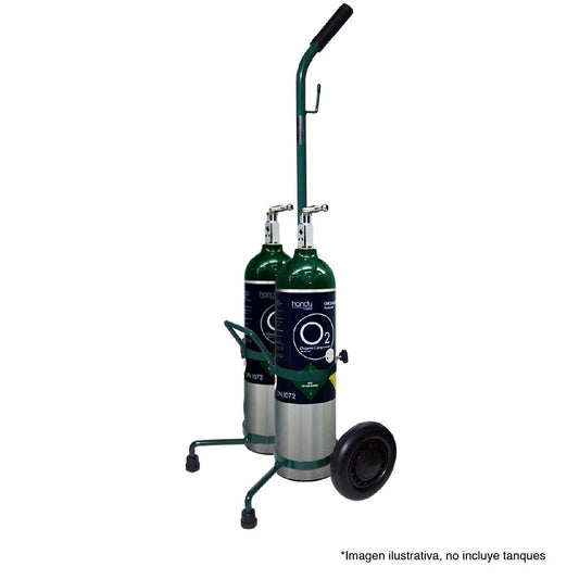 Carrito porta cilindros de oxígeno doble con ruedas resistentes empuñadura de PVC ajustable y altura regulable Handy