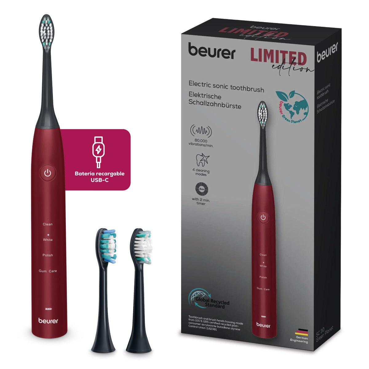 Cepillo de dientes eléctrico sónico SC30BF2025 limited edition cherry Beurer