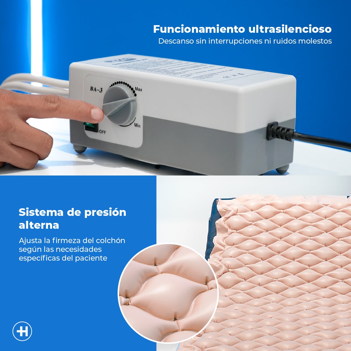 Colchón de presión alterna con compresor ultrasilencioso para uso clínico o domiciliario Handy