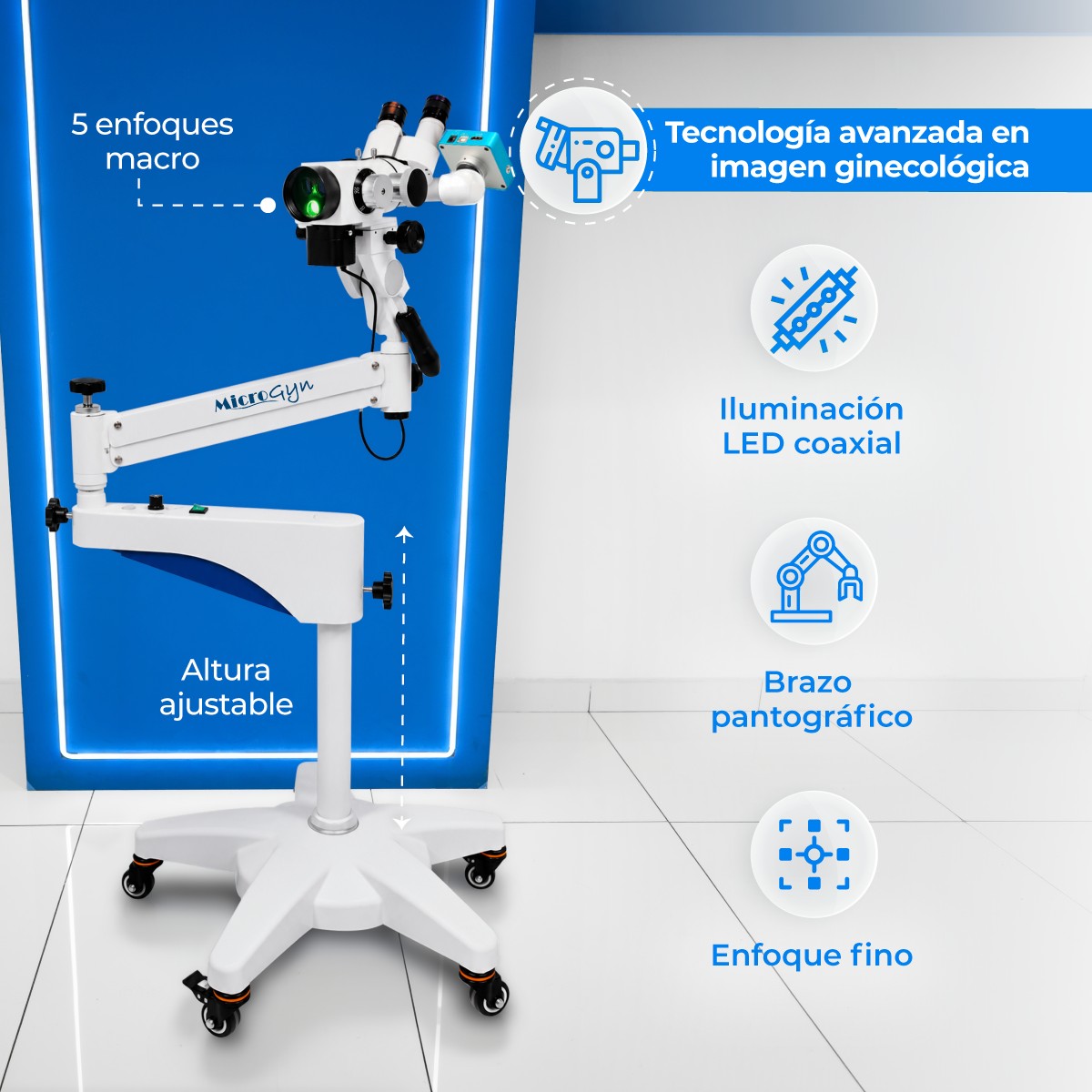 Colposcopio con Brazo Pantográfico LED + Colpocámara HDMI 2K - Kit Colposcopio CO-LED1 Marca Microgyn