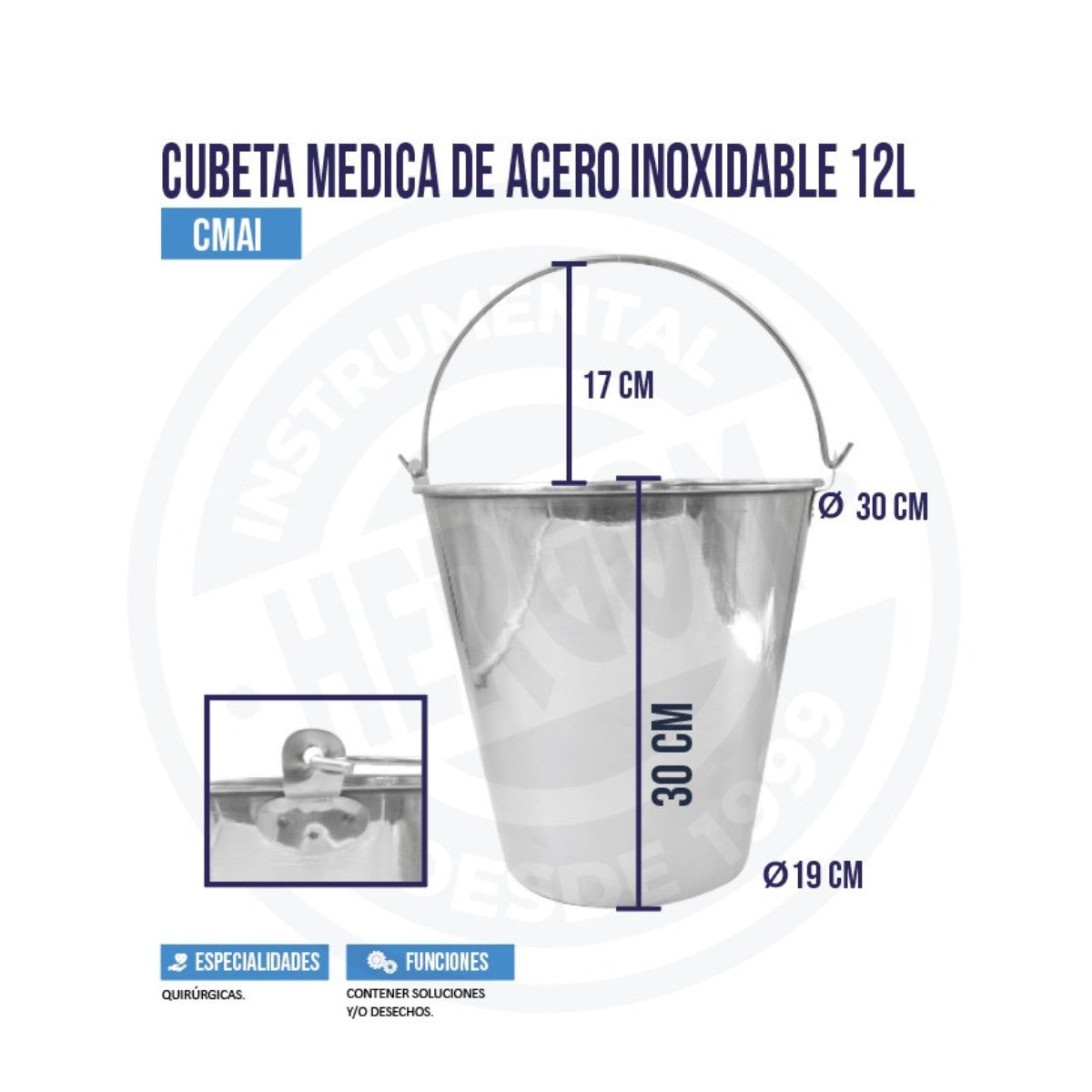 Cubeta Médica de Acero Inoxidable de 12 litros