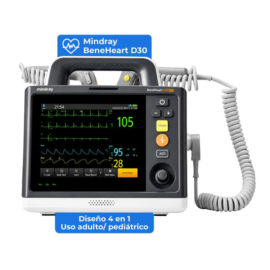 Desfibrilador monitor adulto-pediátrico BeneHeart D30 con ECG, SPO2 y PANI 4 en 1 Mindray