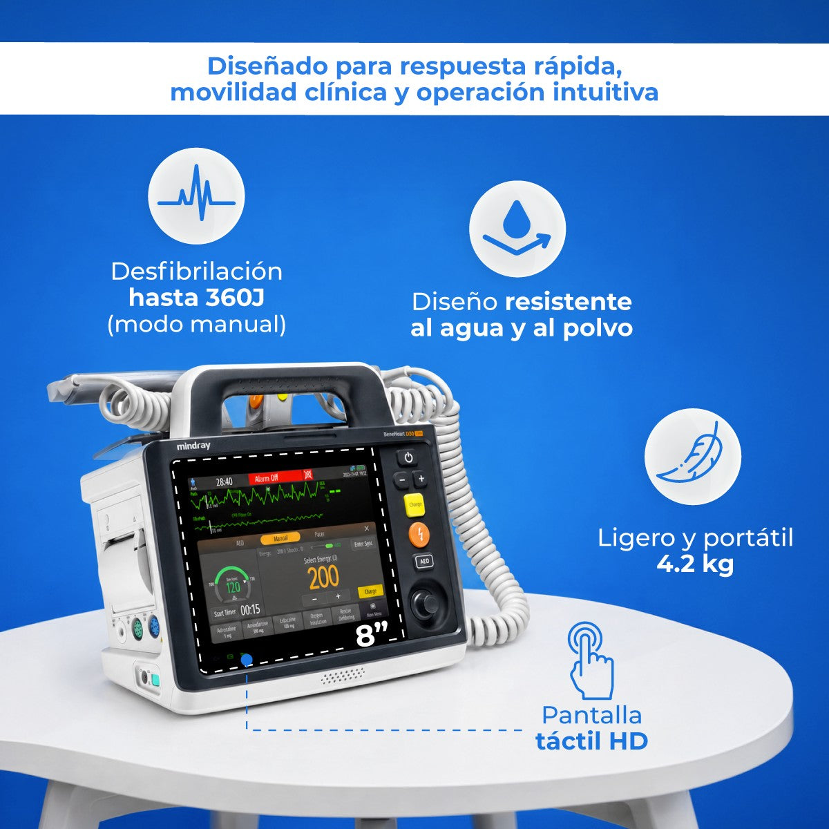 Desfibrilador monitor adulto-pediátrico BeneHeart D30 con ECG, SPO2 y PANI 4 en 1 Mindray