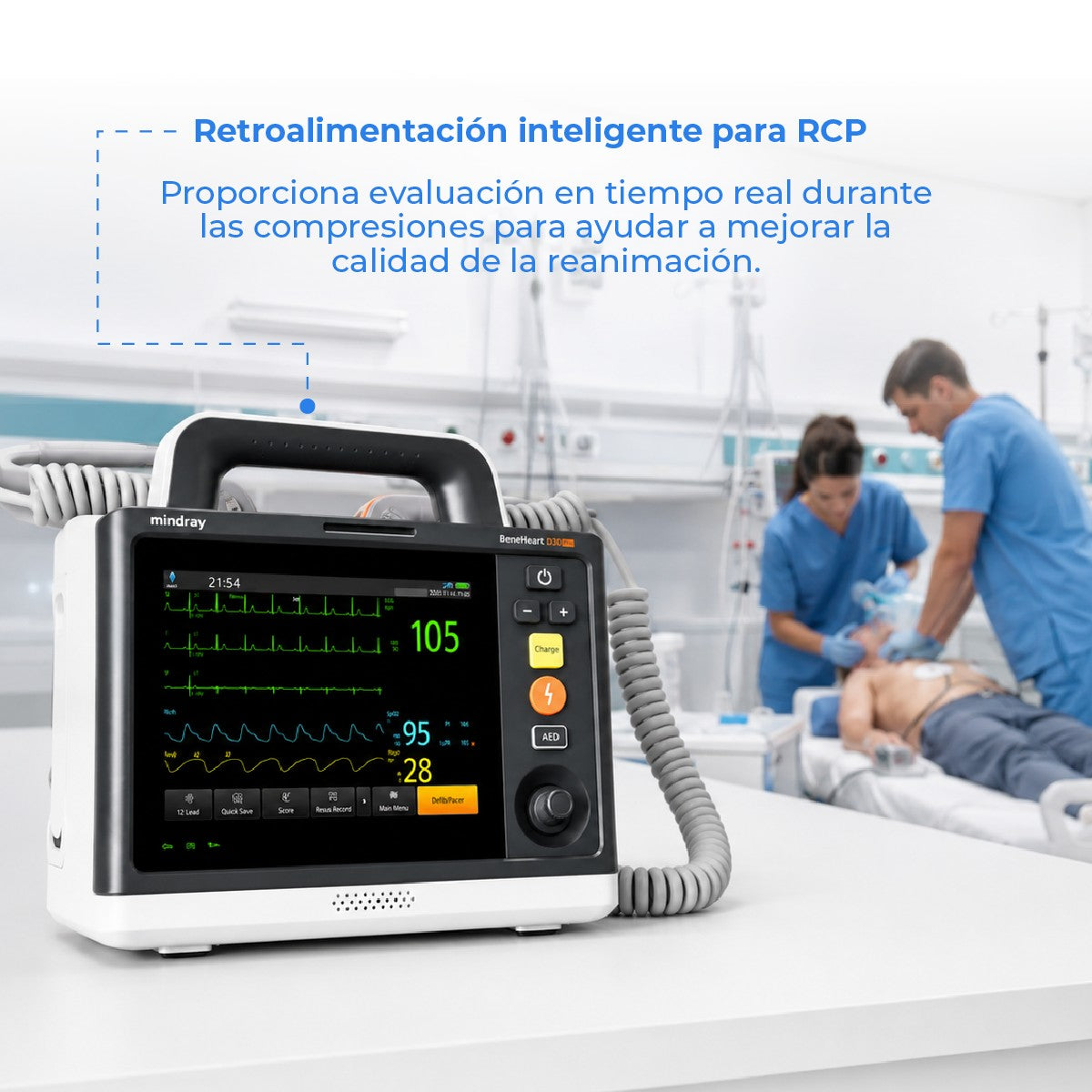 Desfibrilador monitor adulto-pediátrico BeneHeart D30 con ECG, SPO2 y PANI 4 en 1 Mindray