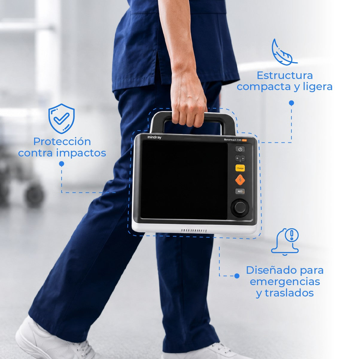 Desfibrilador monitor adulto-pediátrico BeneHeart D30 con ECG, SPO2 y PANI 4 en 1 Mindray