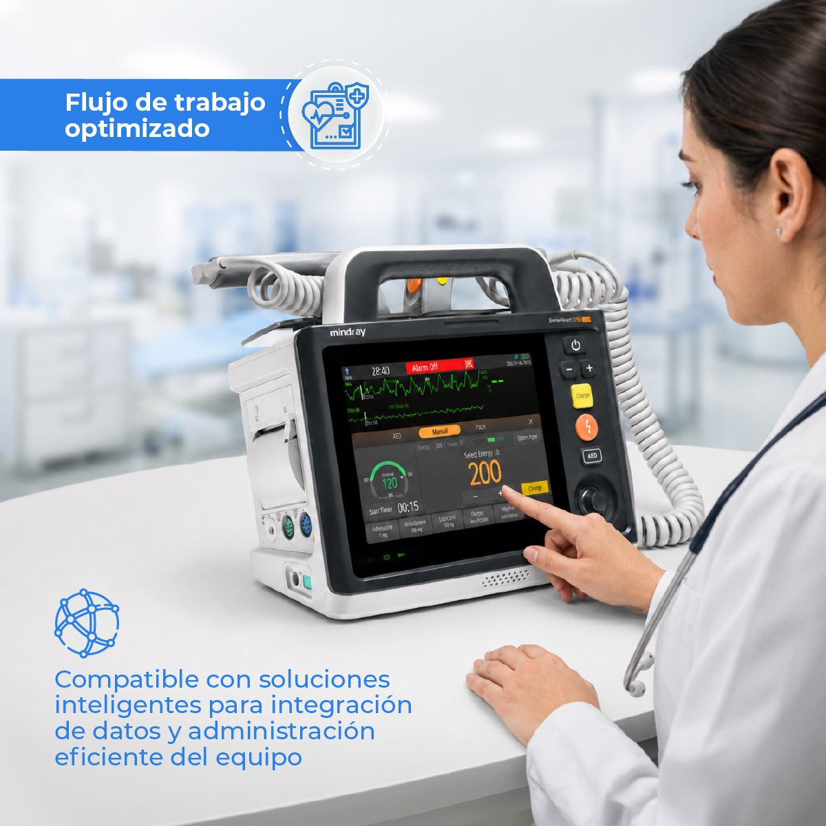 Desfibrilador monitor adulto-pediátrico BeneHeart D30 con ECG, SPO2 y PANI 4 en 1 Mindray
