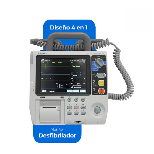 Desfibrilador Monitor Bifásico Profesional 4 en 1 Desfibrilación Manual, DEA, Marcapasos y Monitorización / BeneHeart D6 Marca Mindray
