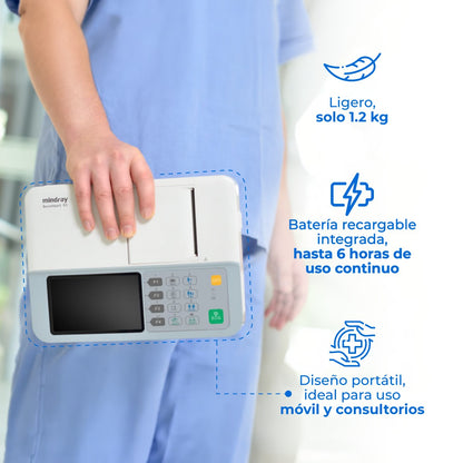 Electrocardiógrafo Portátil de 3 Canales, Pantalla 5 Pulgadas y Alta Resolución / BeneHeart R3 ECG Marca Mindray