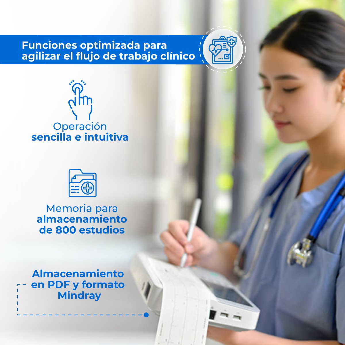 Electrocardiógrafo Portátil de 3 Canales, Pantalla 5 Pulgadas y Alta Resolución / BeneHeart R3 ECG Marca Mindray