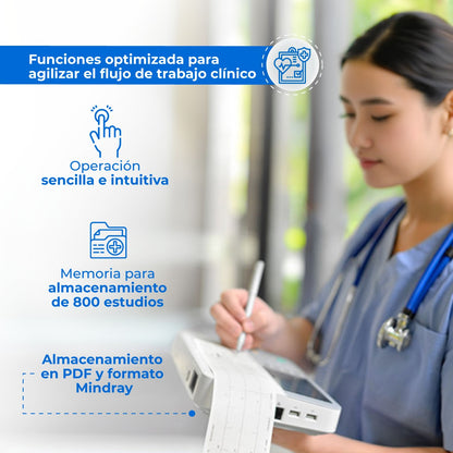 Electrocardiógrafo Portátil de 3 Canales, Pantalla 5 Pulgadas y Alta Resolución / BeneHeart R3 ECG Marca Mindray