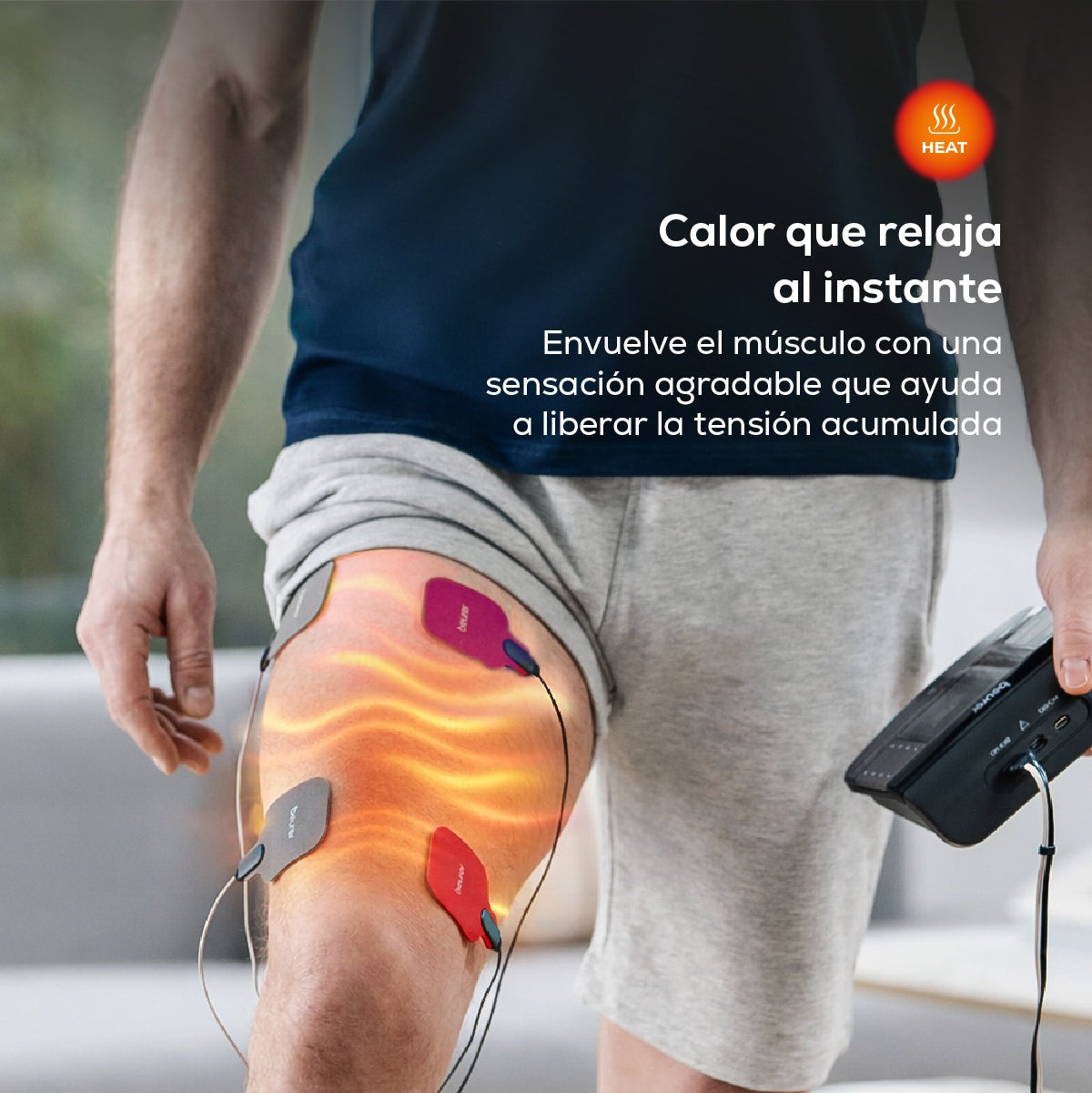 Electroestimulador muscular con función de calor, 3 en 1 (EMS, TENS y masaje) con electrodos de gel Beurer