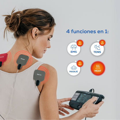 Electroestimulador muscular con función de calor, 3 en 1 (EMS, TENS y masaje) con electrodos de gel Beurer