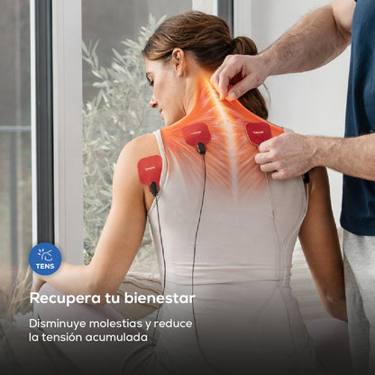 Electroestimulador muscular con función de calor, 3 en 1 (EMS, TENS y masaje) con electrodos de gel Beurer