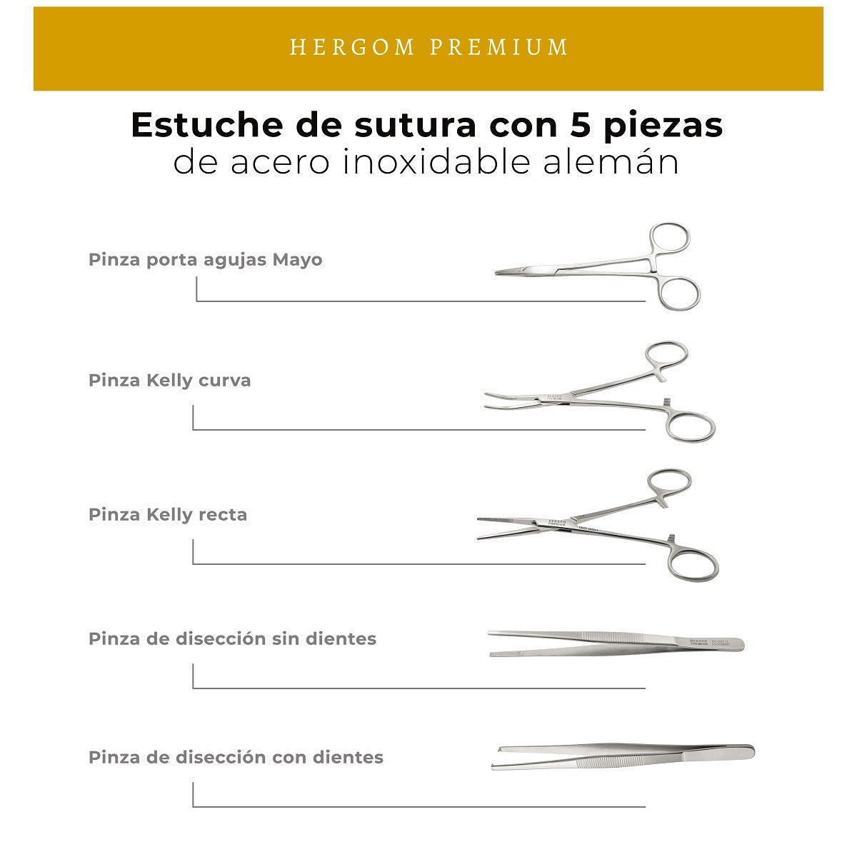 Estuche de Sutura con 5 piezas | Acero inoxidable