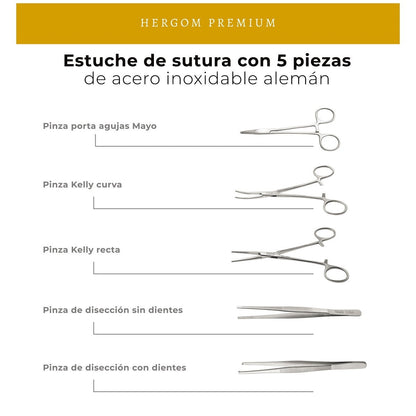Estuche de Sutura con 5 piezas | Acero inoxidable