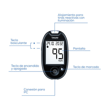 Glucómetro GL44 Fácil Lectura | Kit Completo con Lancetas Beurer