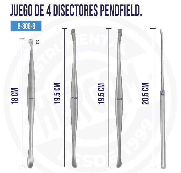 Juego de 4 Disectores Pendfield - | Acero inoxidable Alemán de alta calidad