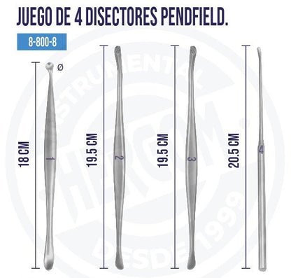Juego de 4 Disectores Pendfield - | Acero inoxidable Alemán de alta calidad