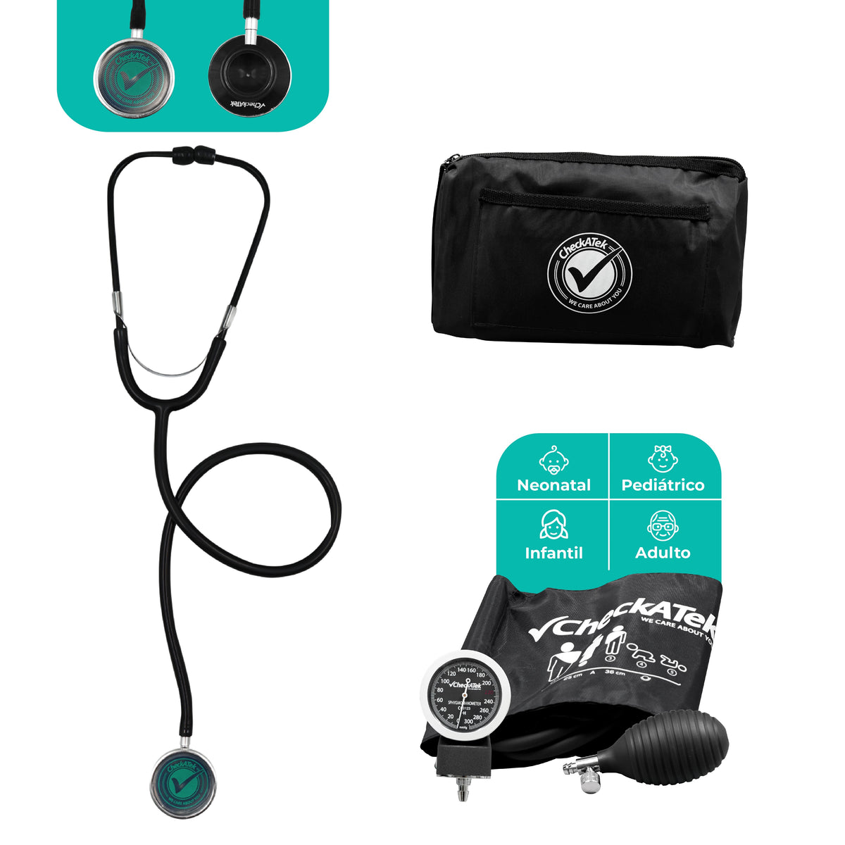 Kit Baumanómetro Aneriode y Estetoscopio Doble Checkatek para Adulto Checkatek