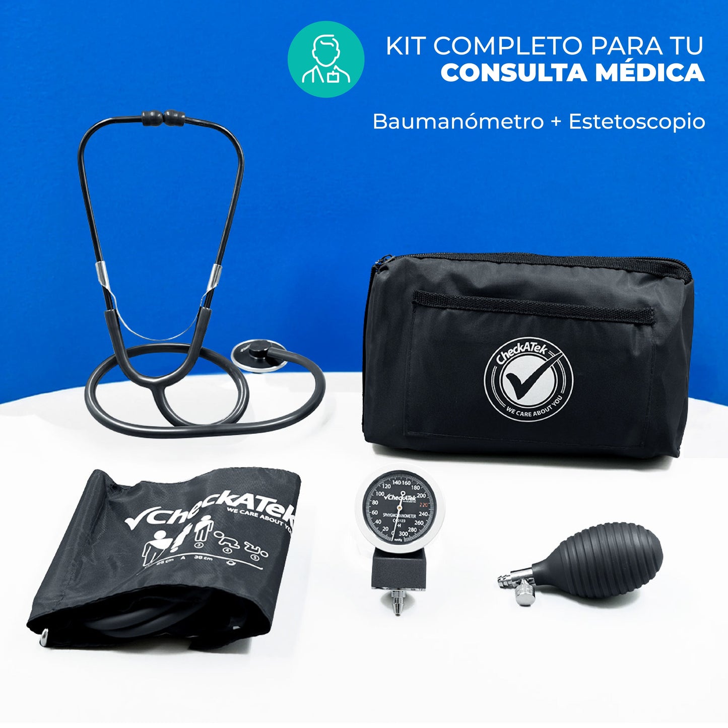 Kit Baumanómetro Aneriode y Estetoscopio Doble Checkatek para Adulto Checkatek