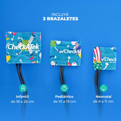 Kit de Baumanómetro Pediátrico con Set de 3 Brazaletes + Oxímetro digital de pulso / pulsioxímetro de uso pediátrico con estuche incluido