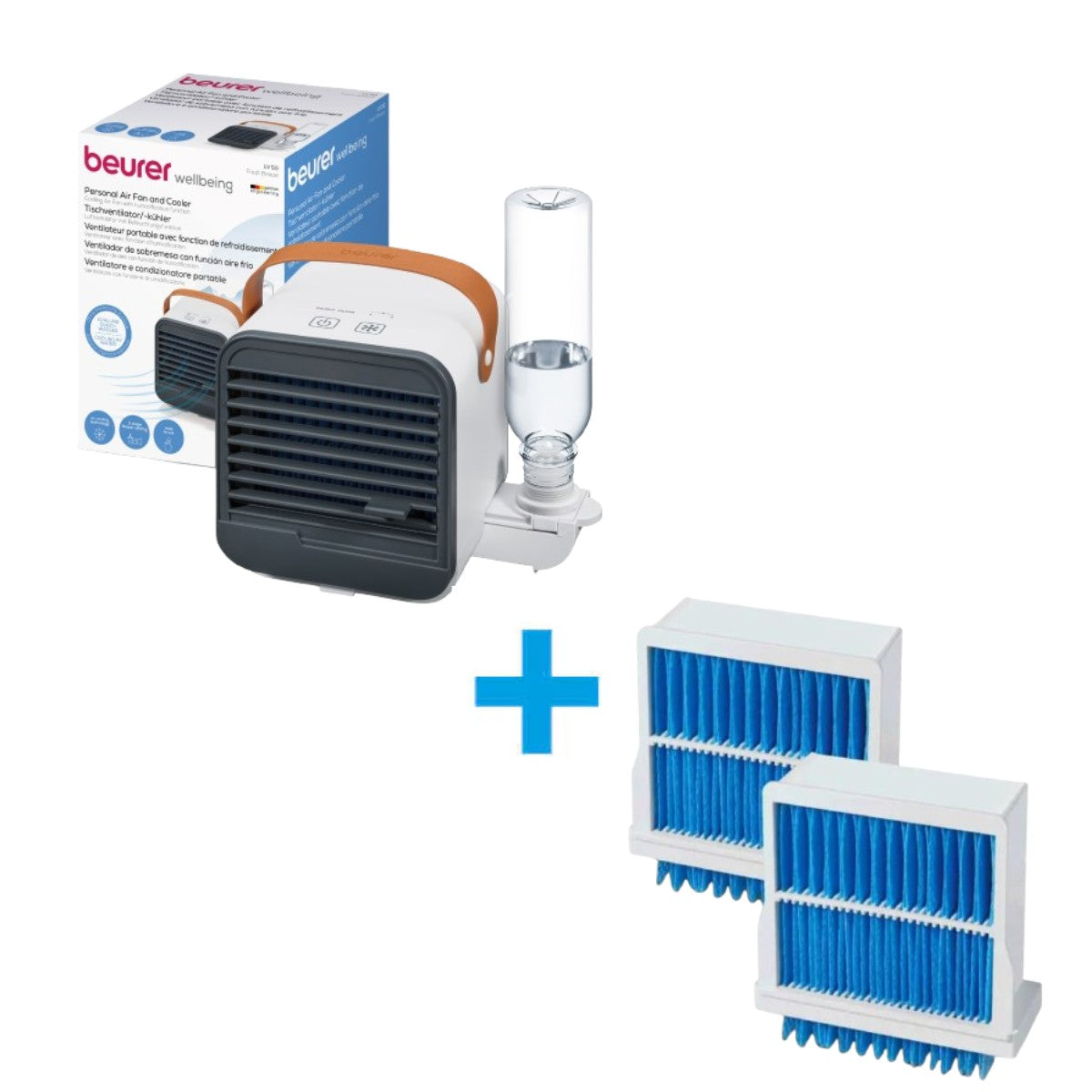 Kit de Enfriador y ventilador de Aire Portátil USB Mini Aire Acondicionado LV50 + 2 Piezas de Filtros beurer®