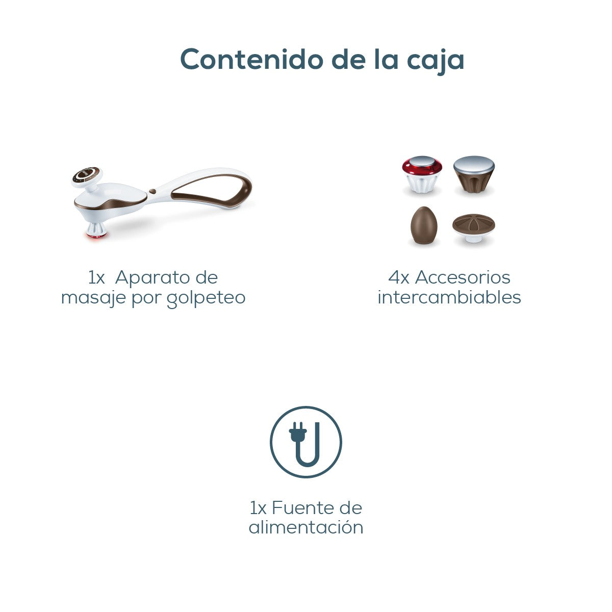 Masajeador por golpeteo con 5 niveles de intensidad, Batería de litio de alto rendimiento y 4 cabezas intercambiables Beurer