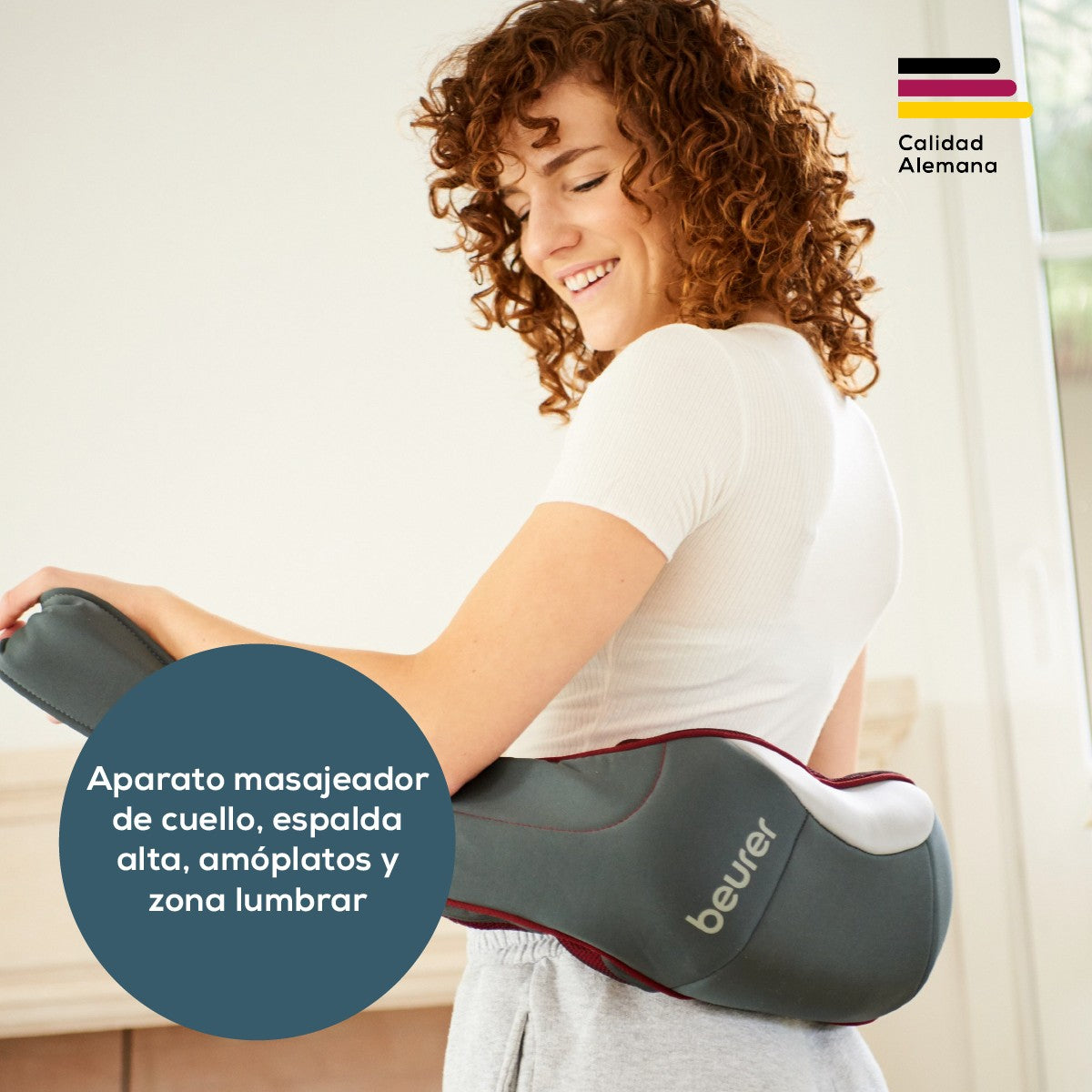 Masajeador Shiatsu 3D con 8 cabezales, 3 niveles de intensidad y funciones de luz y calor Beurer