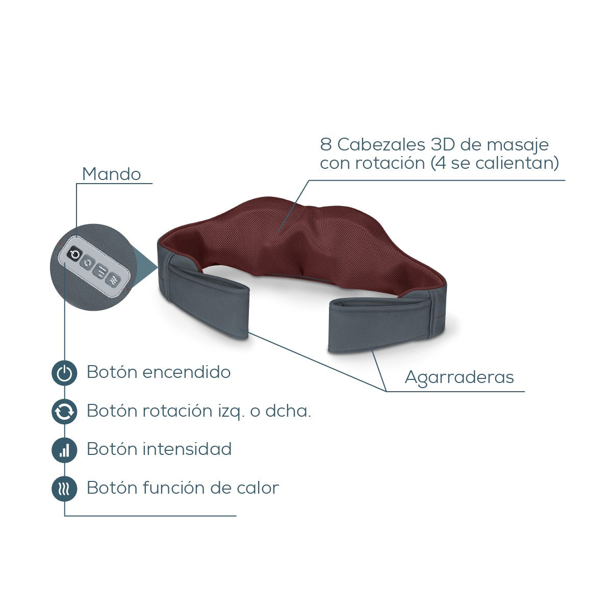 Masajeador Shiatsu 3D con 8 cabezales, 3 niveles de intensidad y funciones de luz y calor Beurer