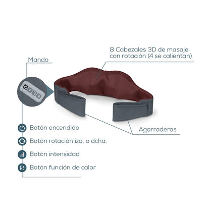 Masajeador Shiatsu 3D con 8 cabezales, 3 niveles de intensidad y funciones de luz y calor Beurer