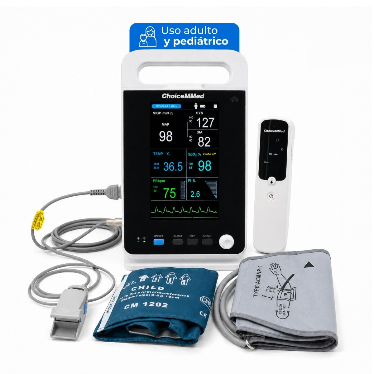 Monitor de signos vitales para uso adulto y pediátrico a color de 7" ligero y portátil Xignal