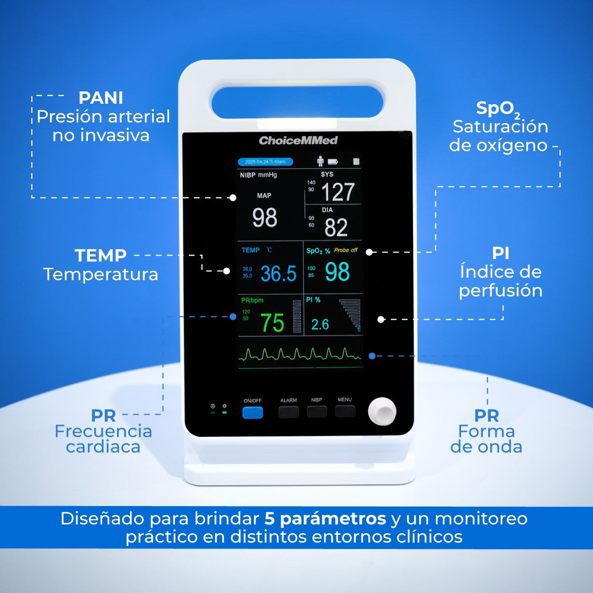 Monitor de signos vitales para uso adulto y pediátrico a color de 7" ligero y portátil Xignal