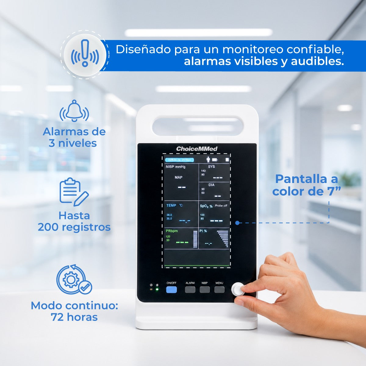 Monitor de signos vitales para uso adulto y pediátrico a color de 7" ligero y portátil Xignal