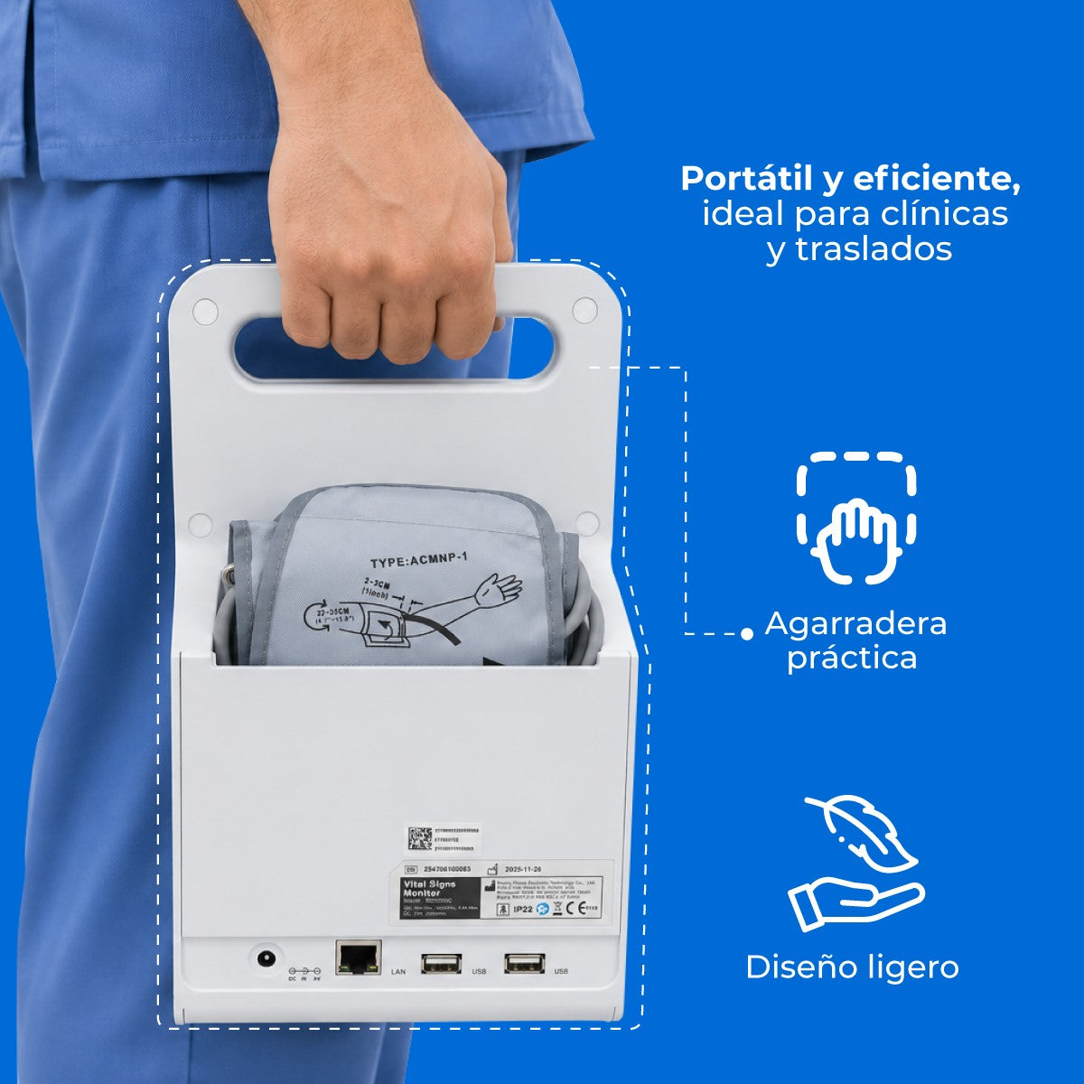 Monitor de signos vitales para uso adulto y pediátrico a color de 7" ligero y portátil Xignal