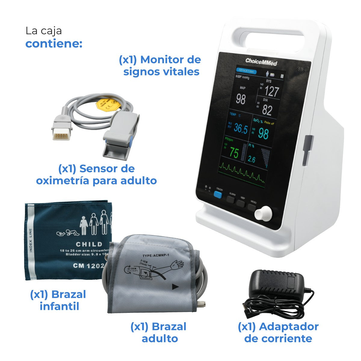 Monitor de signos vitales para uso adulto y pediátrico a color de 7" ligero y portátil Xignal