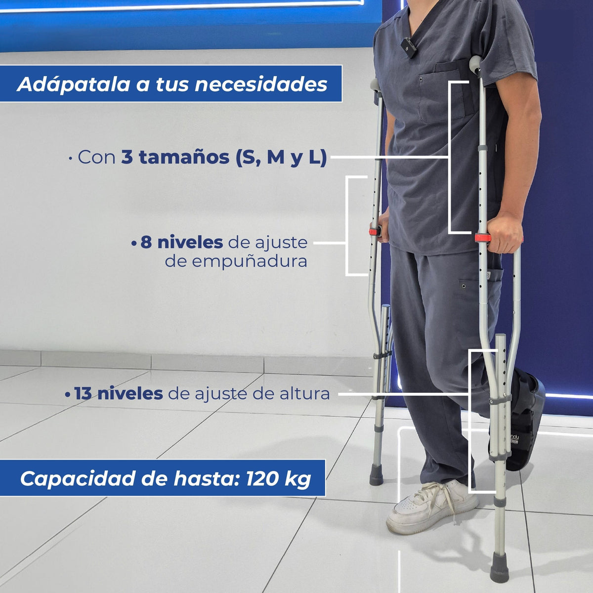 Muletas Ortopédicas Ajustables de Aluminio | Soporte hasta 110 kg Handy