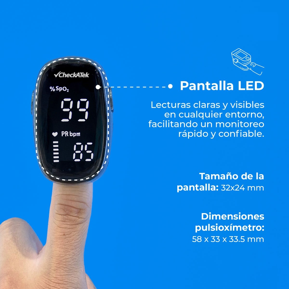 Oxímetro de Pulso Digital OP103 | Medición de SpO₂ y Pulso Checkatek