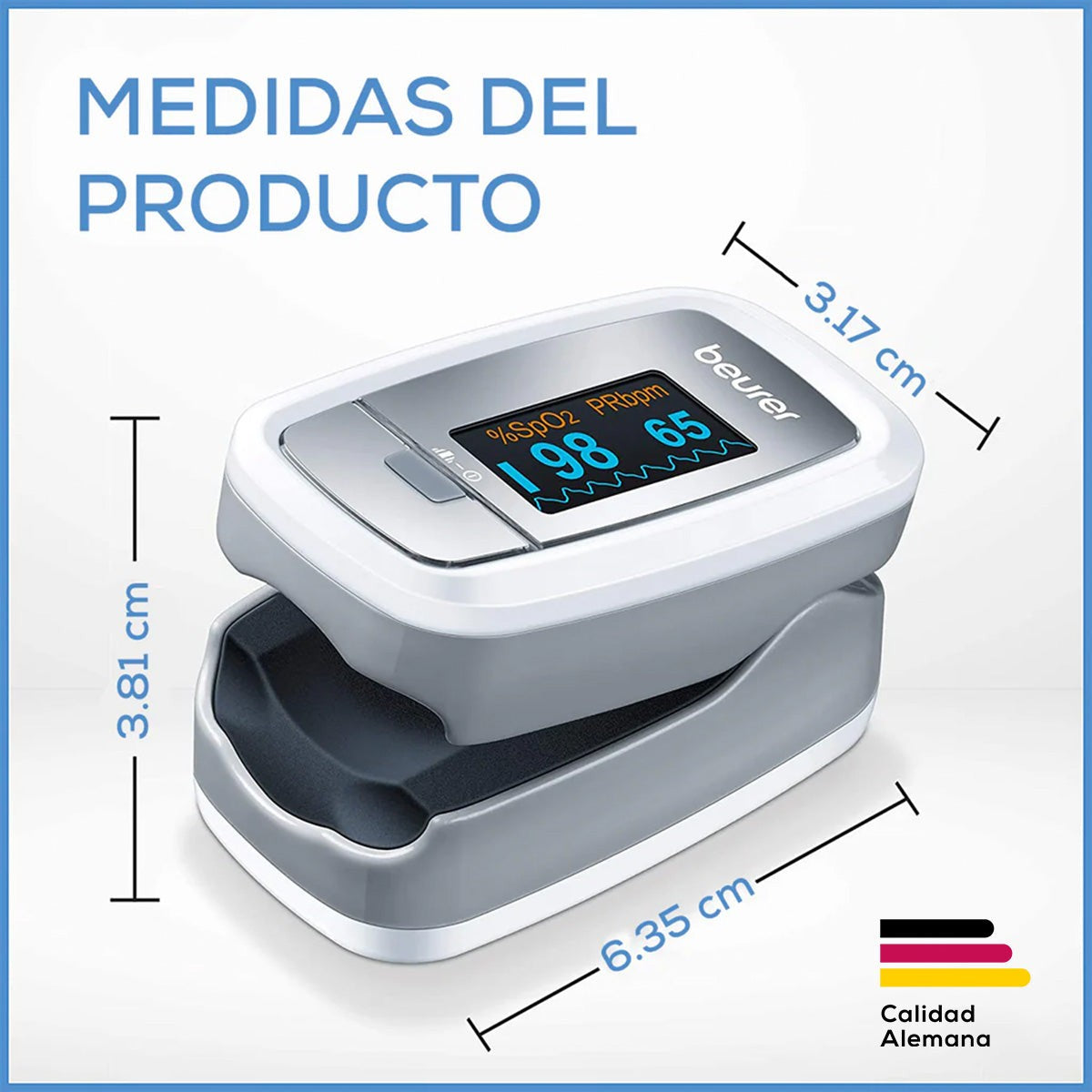 Oxímetro de Pulso PO30 para uso Adulto con pantalla rotativa con indicador SPO2 Beurer