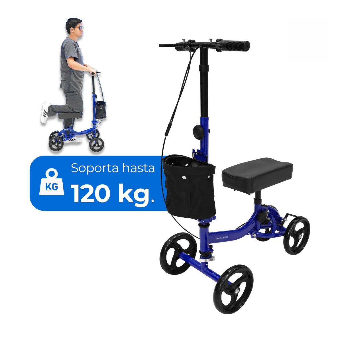 Patín de movilidad de acero inoxidable de 4 ruedas y freno con Altura ajustable para adultos Handy