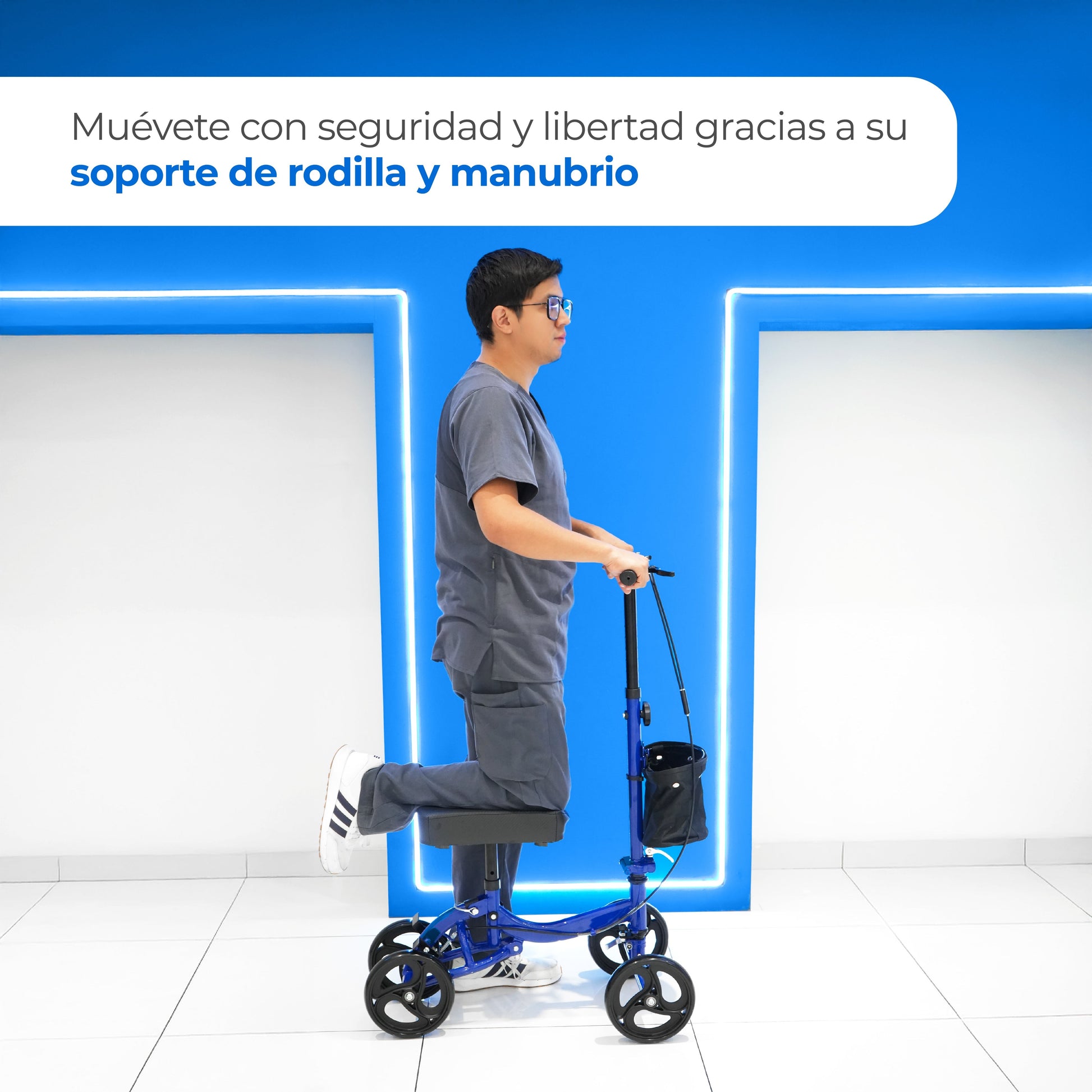 Patín de movilidad de acero inoxidable de 4 ruedas y freno con Altura ajustable para adultos Handy