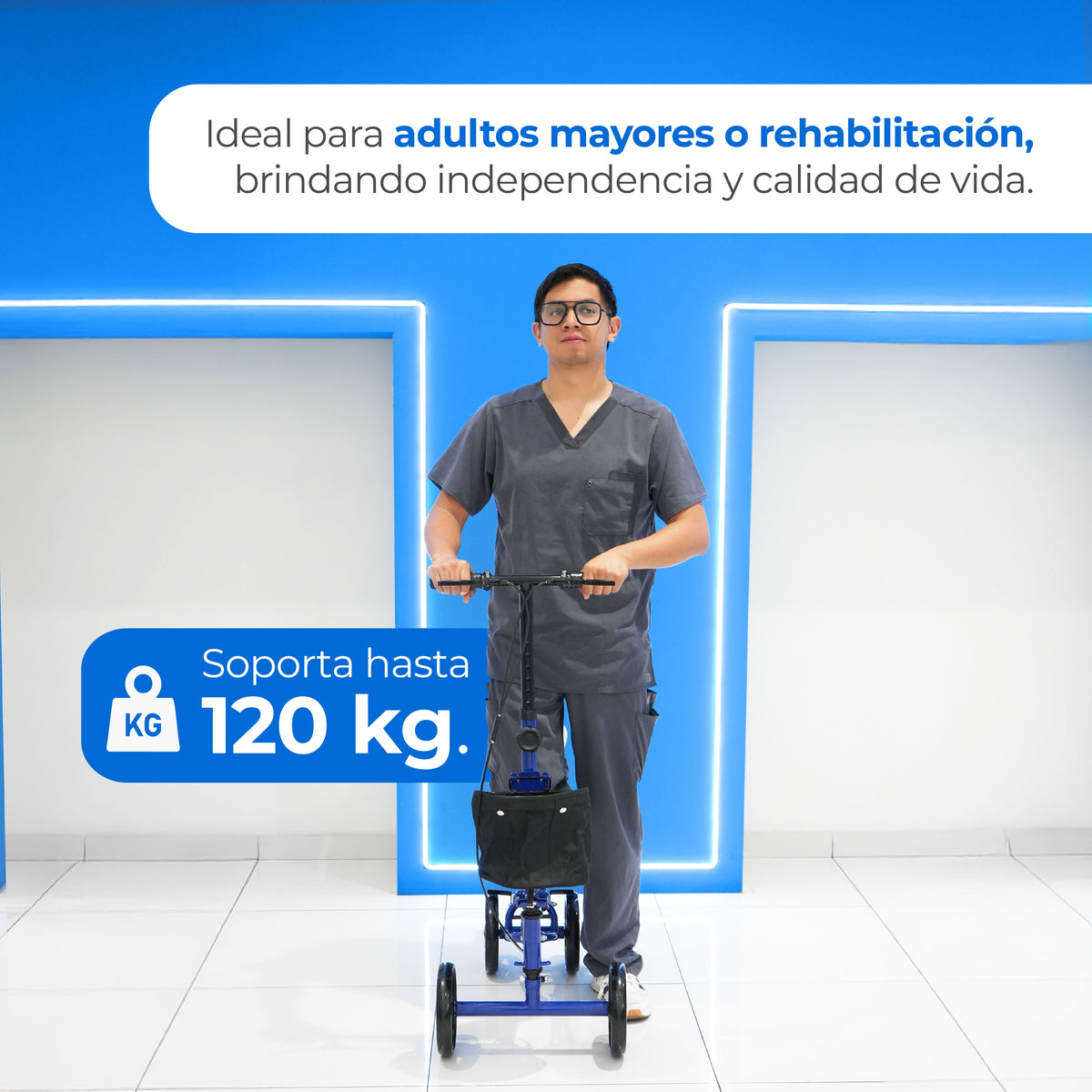 Patín de movilidad de acero inoxidable de 4 ruedas y freno con Altura ajustable para adultos Handy