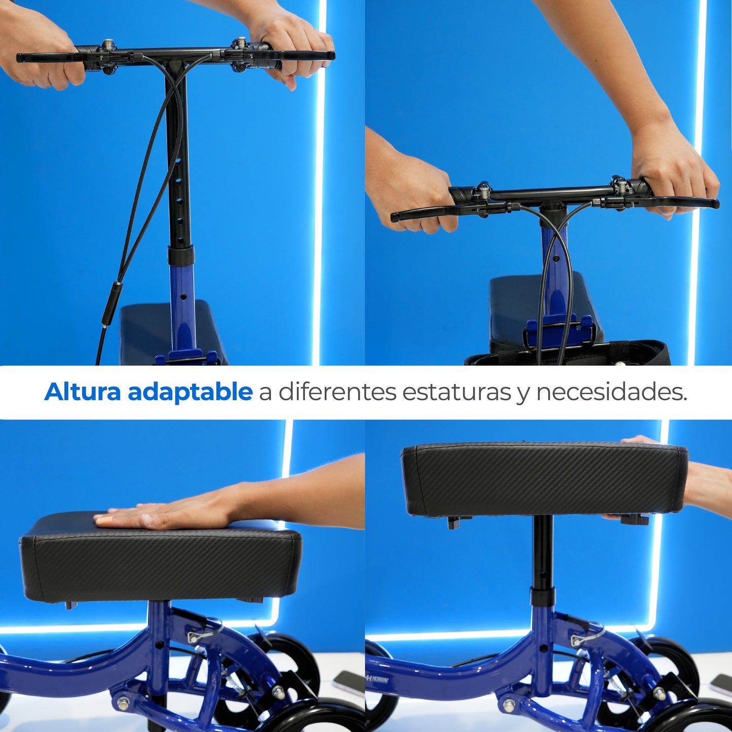 Patín de movilidad de acero inoxidable de 4 ruedas y freno con Altura ajustable para adultos Handy