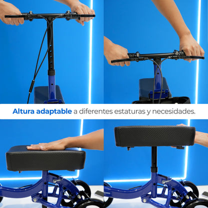 Patín de movilidad de acero inoxidable de 4 ruedas y freno con Altura ajustable para adultos Handy