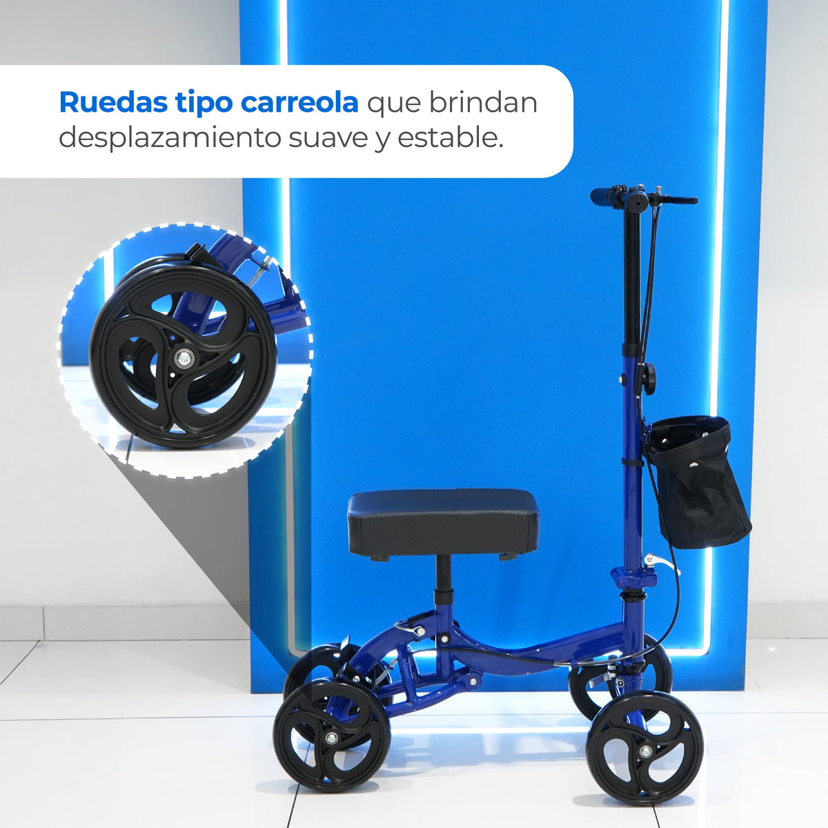 Patín de movilidad de acero inoxidable de 4 ruedas y freno con Altura ajustable para adultos Handy