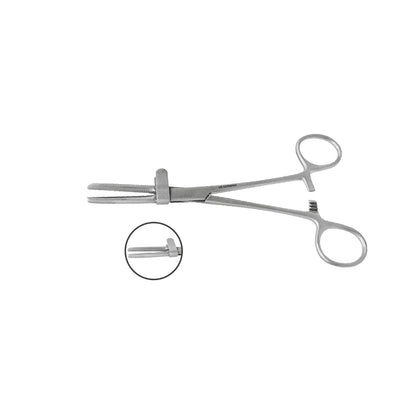 Pinza U.S para oclusion de tubo, quijada aserrada con guarda de 16 CM de longitud