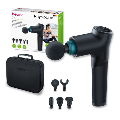 Pistola de masaje, Massage Gun con 5 accesorios, potente masaje de puntos gatillo, relajación de tensiones, masajeador muscular con 9 niveles de intensidad, con batería recargable MG 185 Beurer