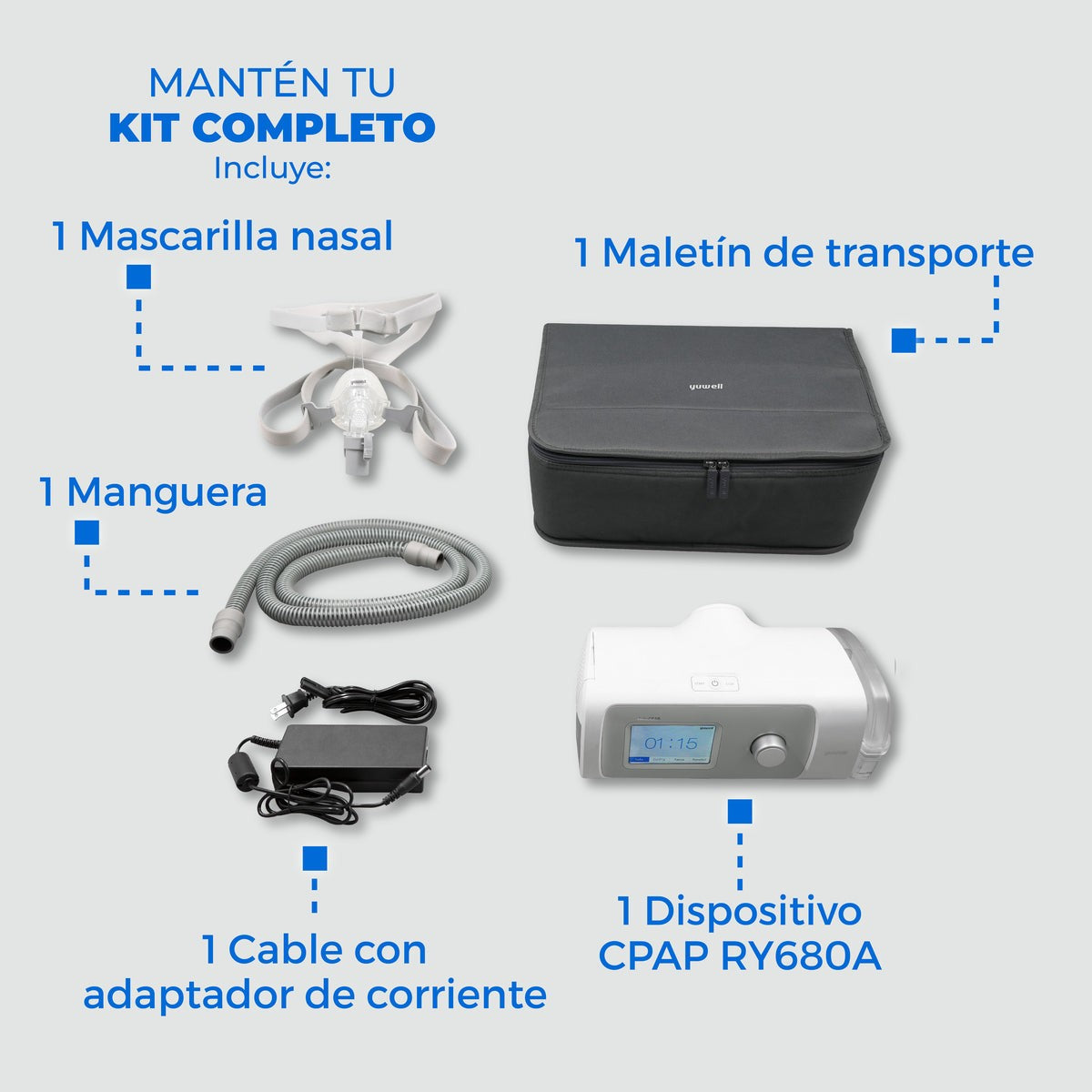 Respirador CPAP Automático modelo RY450 con mascarilla incluida y estuche Handy