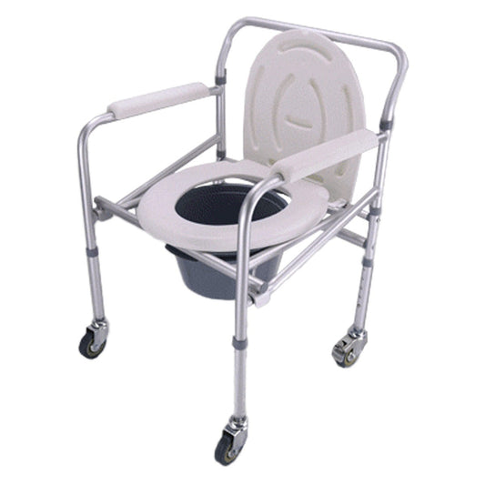 Silla Cómodo Plegable de Aluminio, con Altura Regulable, Tapa, Ruedas y Bloqueo Seguro Handy