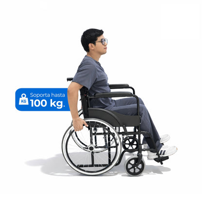 Silla de Ruedas Manual S100B para Adulto con Reposapiés Desmontables y Freno | Hasta 100 kg Handy